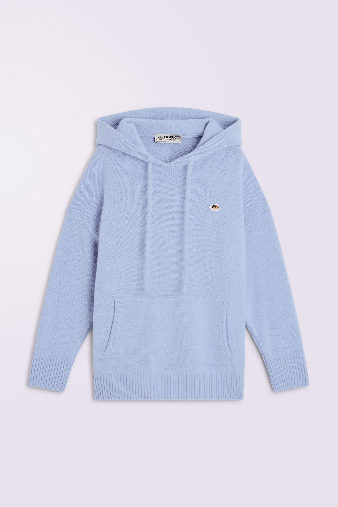 Angels Patch Knit Hoodie Light Blue